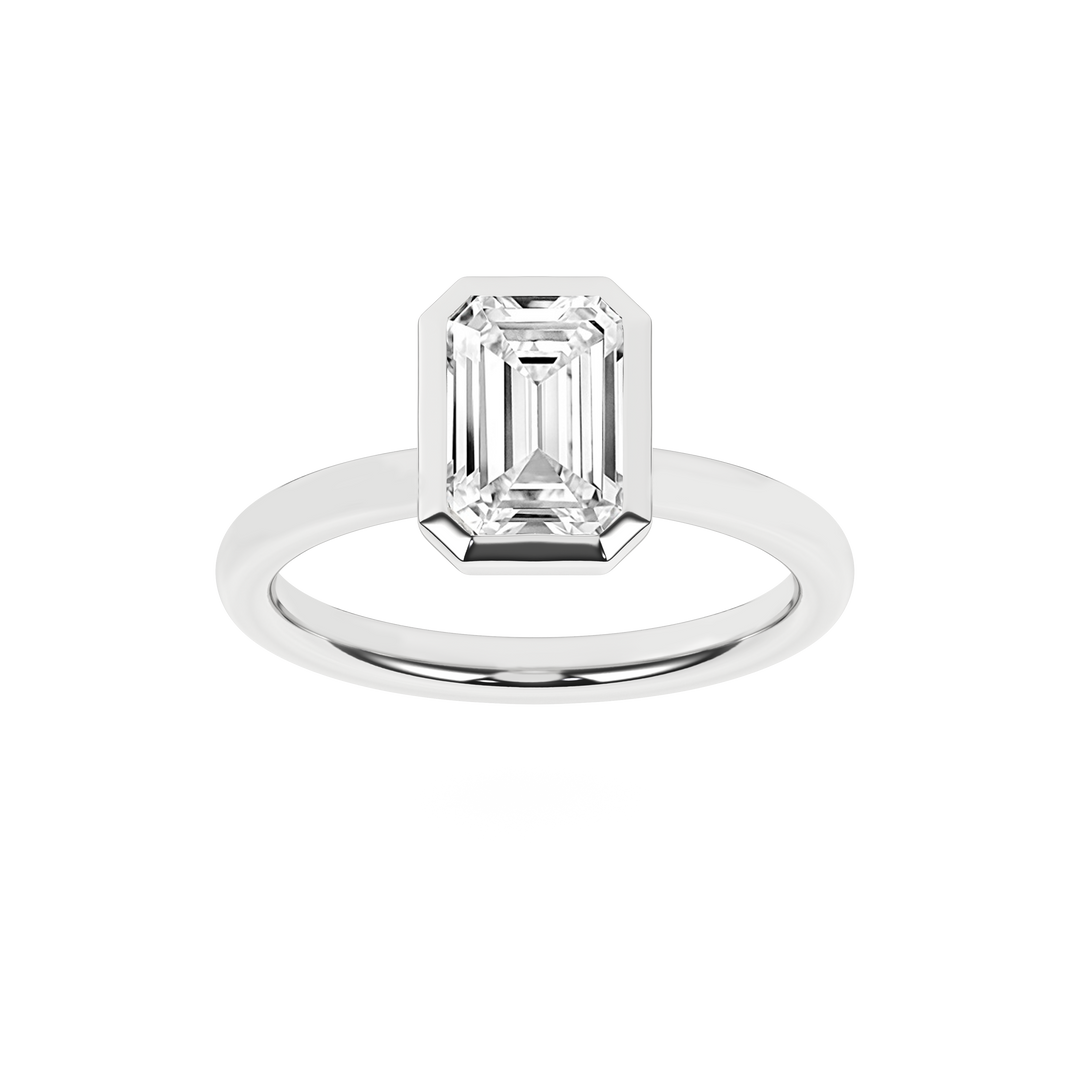 Bezel-Set Solitaire Ring (Emerald) in 14K White Gold – Silvadi Jewelry Aurora CO