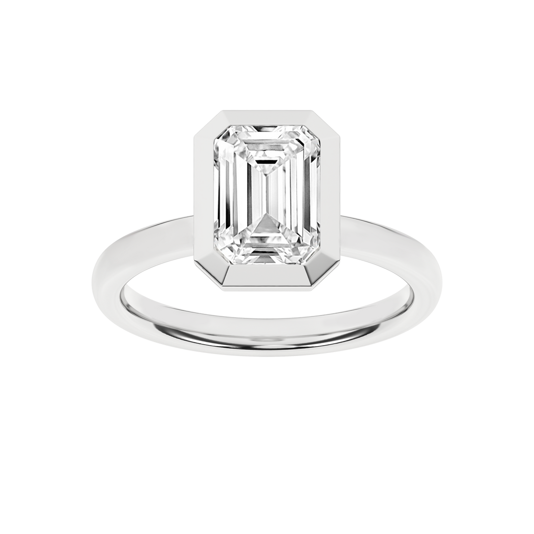 Bezel-Set Solitaire Ring (Emerald) in 14K White Gold – Silvadi Jewelry Aurora CO