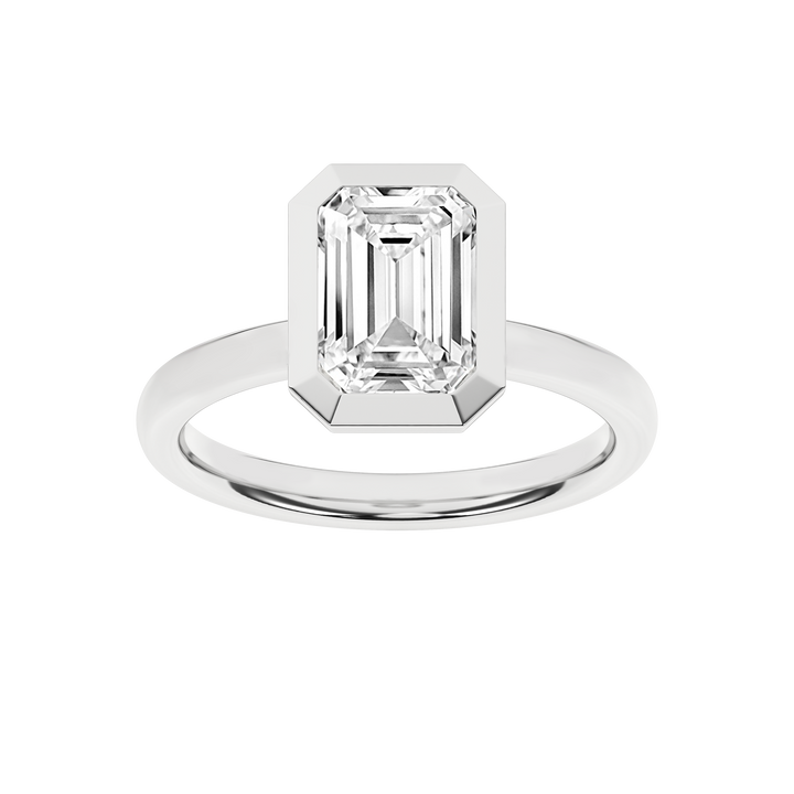 Bezel-Set Solitaire Ring (Emerald) in 14K White Gold – Silvadi Jewelry Aurora CO