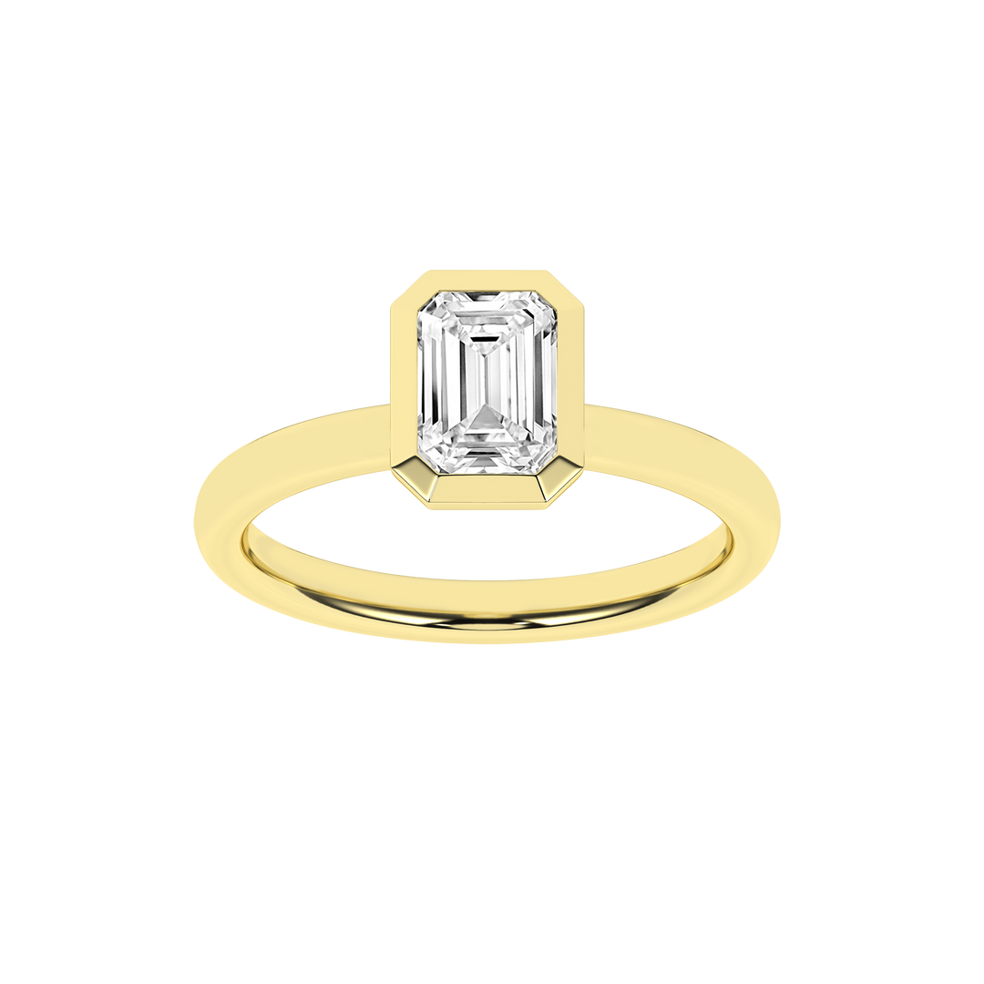Bezel-Set Solitaire Ring (Emerald) in 14K Yellow Gold – Silvadi Jewelry Aurora CO