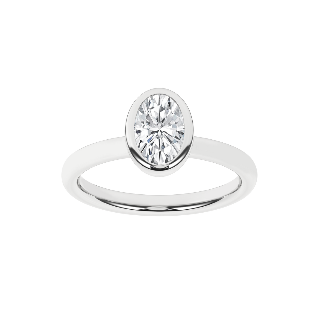 Bezel-Set Solitaire Ring (Oval) in 14K White Gold – Silvadi Jewelry Aurora CO