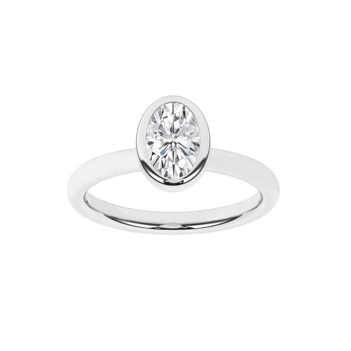 Bezel-Set Solitaire Ring (Oval) in 14K White Gold – Silvadi Jewelry Aurora CO