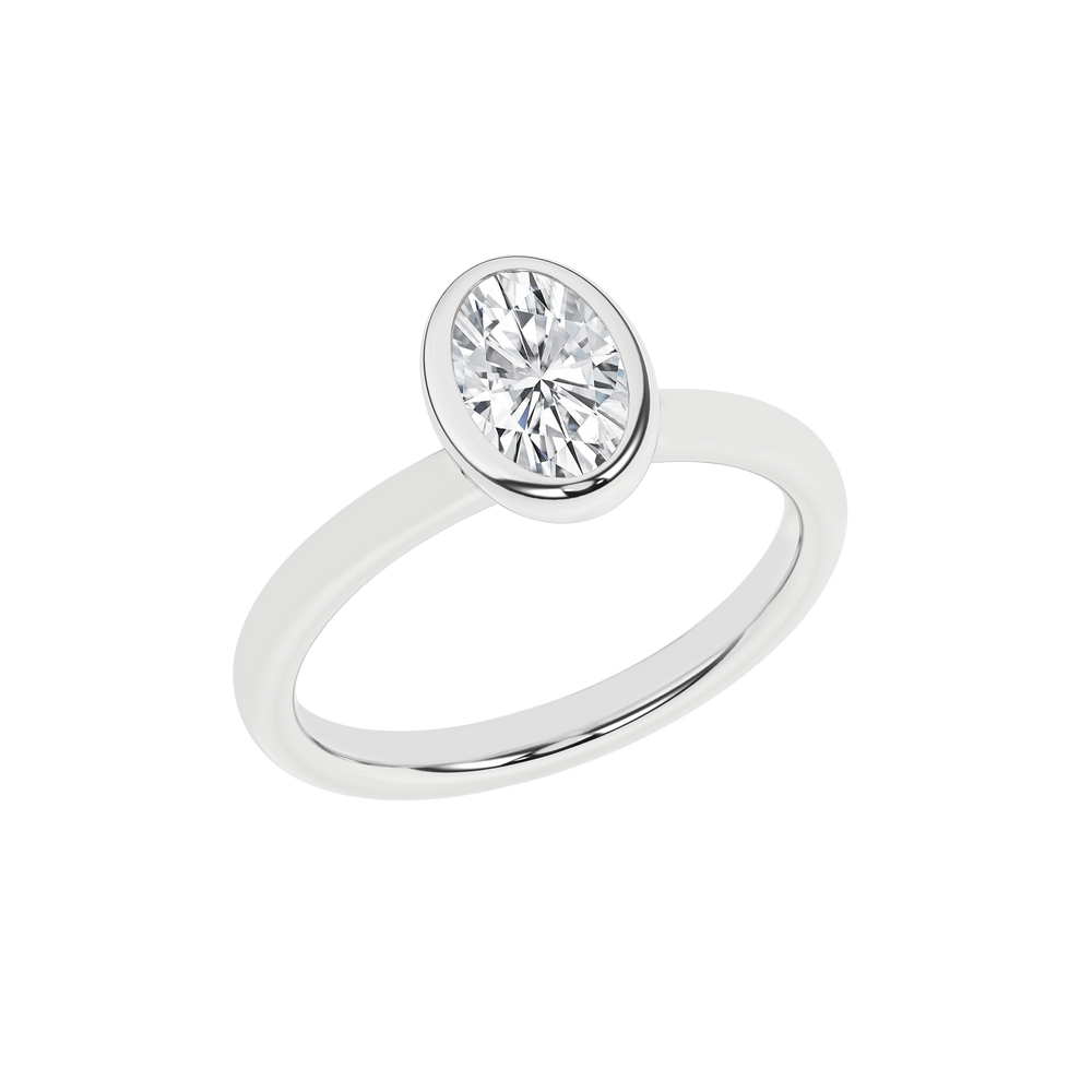 Bezel-Set Solitaire Ring (Oval) in 14K White Gold – Silvadi Jewelry Aurora CO