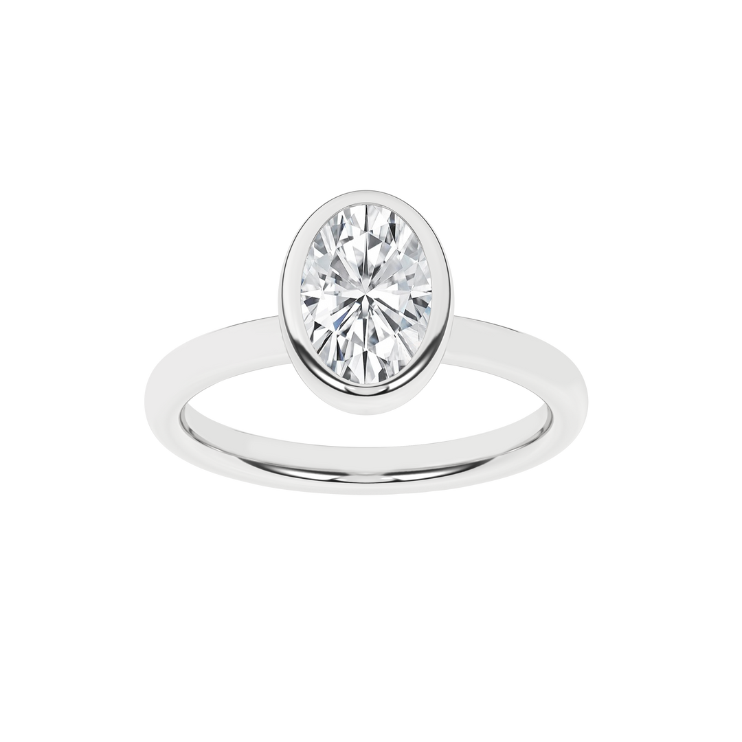 Bezel-Set Solitaire Ring (Oval) in 14K White Gold – Silvadi Jewelry Aurora CO