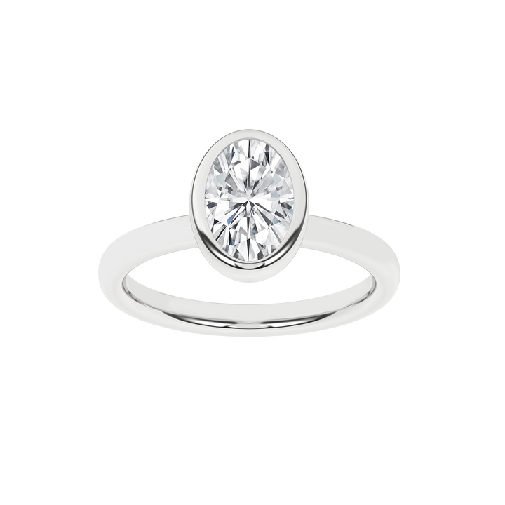 Bezel-Set Solitaire Ring (Oval) in 14K White Gold – Silvadi Jewelry Aurora CO