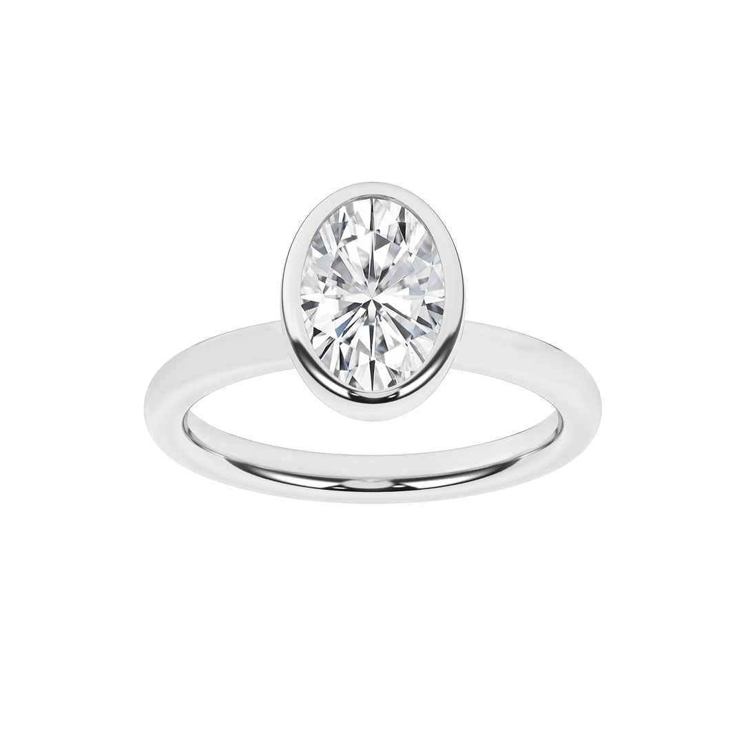 Bezel-Set Solitaire Ring (Oval) in 14K White Gold – Silvadi Jewelry Aurora CO