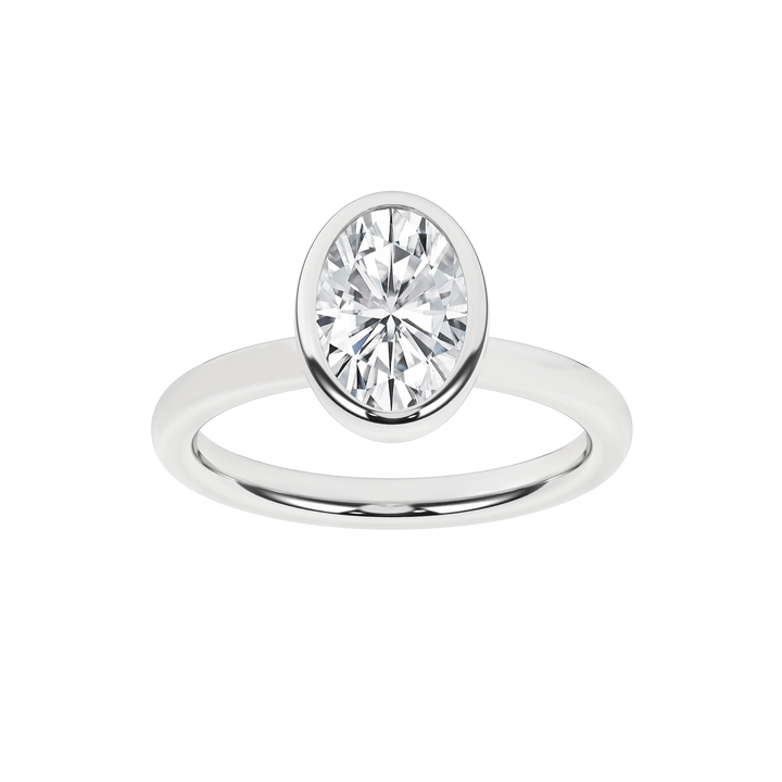 Bezel-Set Solitaire Ring (Oval) in 14K White Gold – Silvadi Jewelry Aurora CO