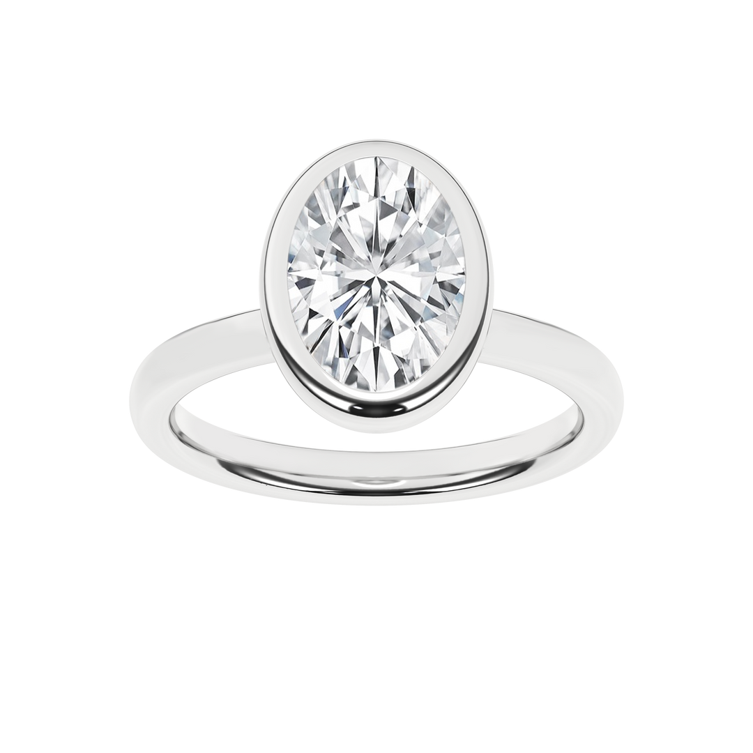 Bezel-Set Solitaire Ring (Oval) in 14K White Gold – Silvadi Jewelry Aurora CO