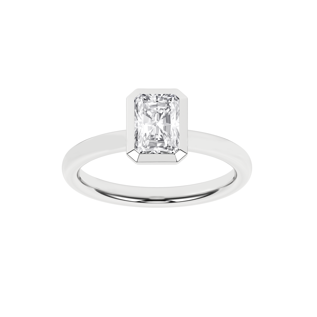 Bezel-Set Solitaire Ring (Radiant Cut) in 14K White Gold – Silvadi Jewelry Aurora CO