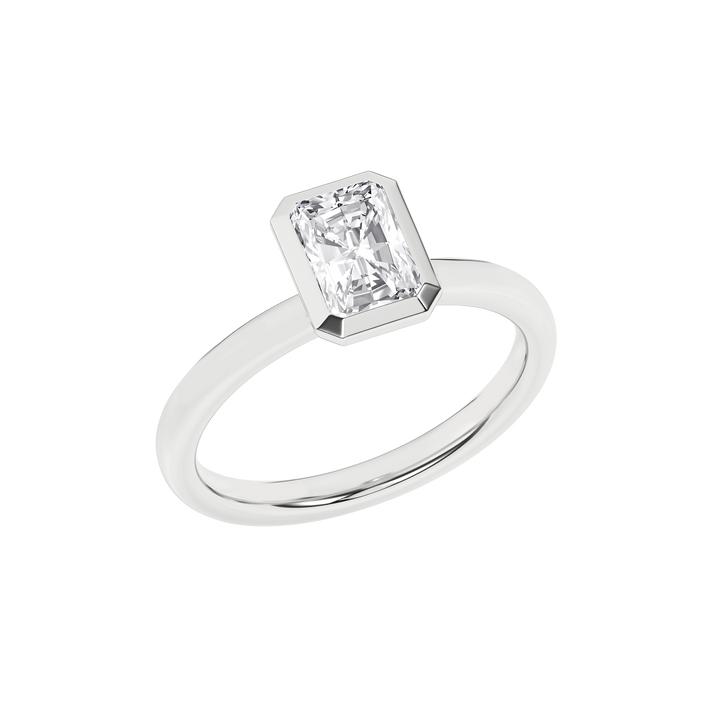 Bezel-Set Solitaire Ring (Radiant Cut) in 14K White Gold – Silvadi Jewelry Aurora CO