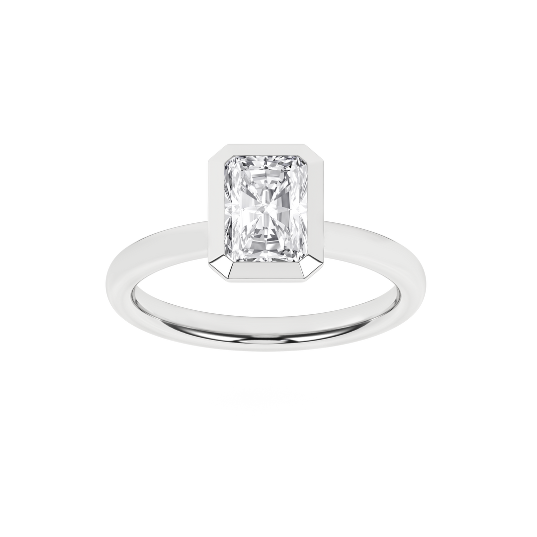 Bezel-Set Solitaire Ring (Radiant Cut) in 14K White Gold – Silvadi Jewelry Aurora CO