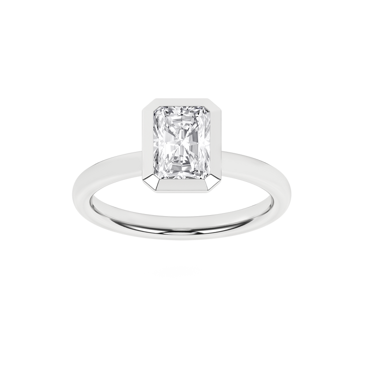Bezel-Set Solitaire Ring (Radiant Cut) in 14K White Gold – Silvadi Jewelry Aurora CO