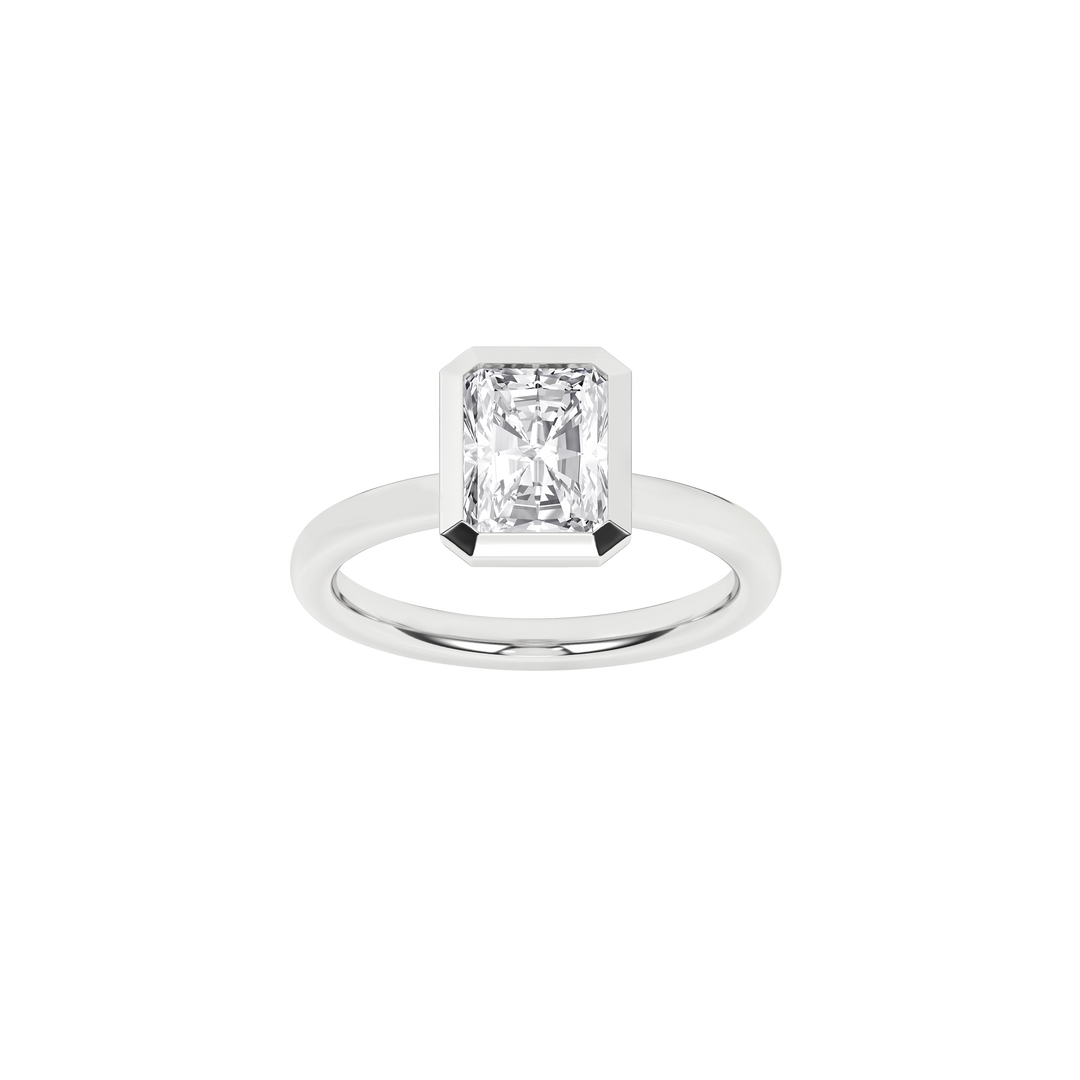 Bezel-Set Solitaire Ring (Radiant Cut) in 14K White Gold – Silvadi Jewelry Aurora CO