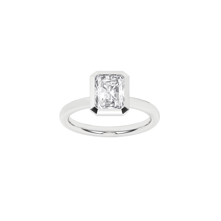 Bezel-Set Solitaire Ring (Radiant Cut) in 14K White Gold – Silvadi Jewelry Aurora CO
