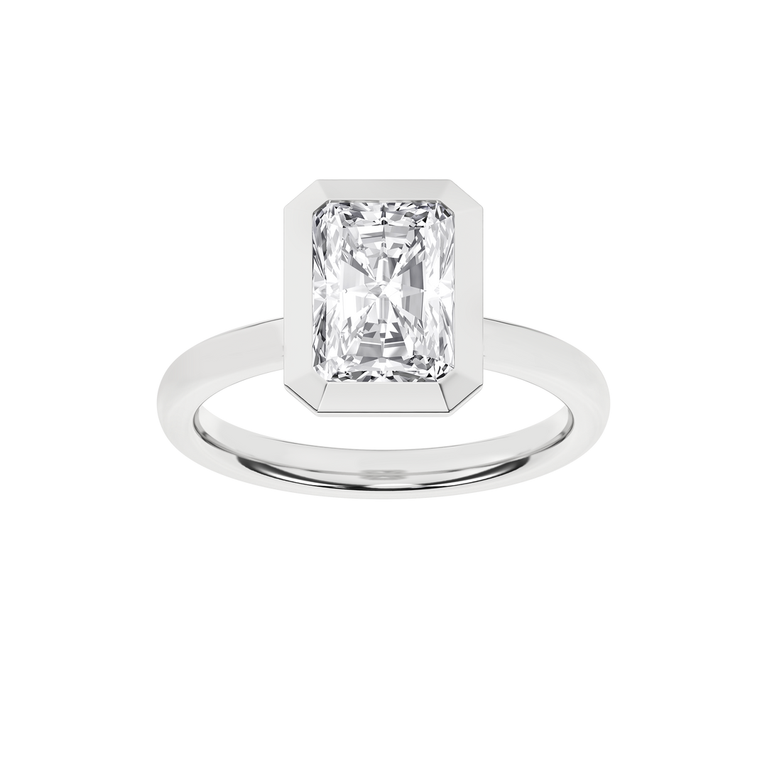 Bezel-Set Solitaire Ring (Radiant Cut) in 14K White Gold – Silvadi Jewelry Aurora CO