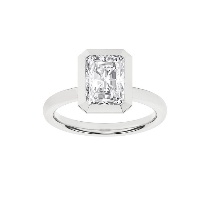 Bezel-Set Solitaire Ring (Radiant Cut) in 14K White Gold – Silvadi Jewelry Aurora CO