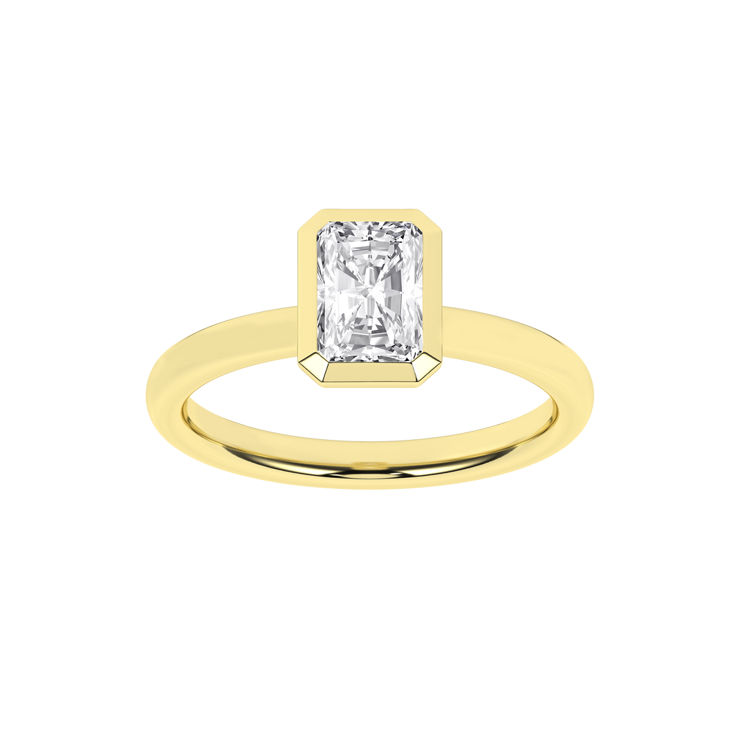 Bezel-Set Solitaire Ring (Radiant Cut) in 14K Yellow Gold – Silvadi Jewelry Aurora CO