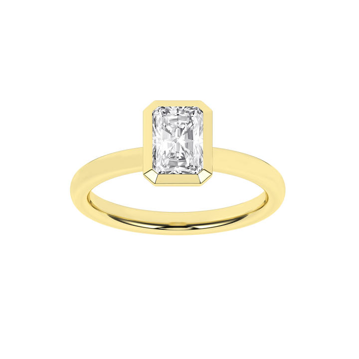 Bezel-Set Solitaire Ring (Radiant Cut) in 14K Yellow Gold – Silvadi Jewelry Aurora CO