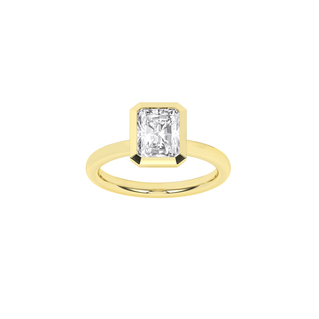 Bezel-Set Solitaire Ring (Radiant Cut) in 14K Yellow Gold – Silvadi Jewelry Aurora CO