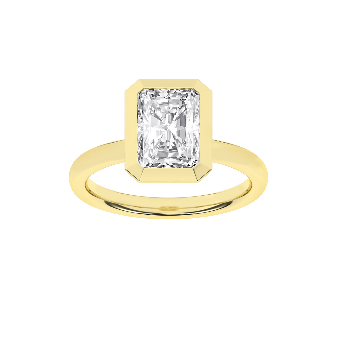 Bezel-Set Solitaire Ring (Radiant Cut) in 14K Yellow Gold – Silvadi Jewelry Aurora CO