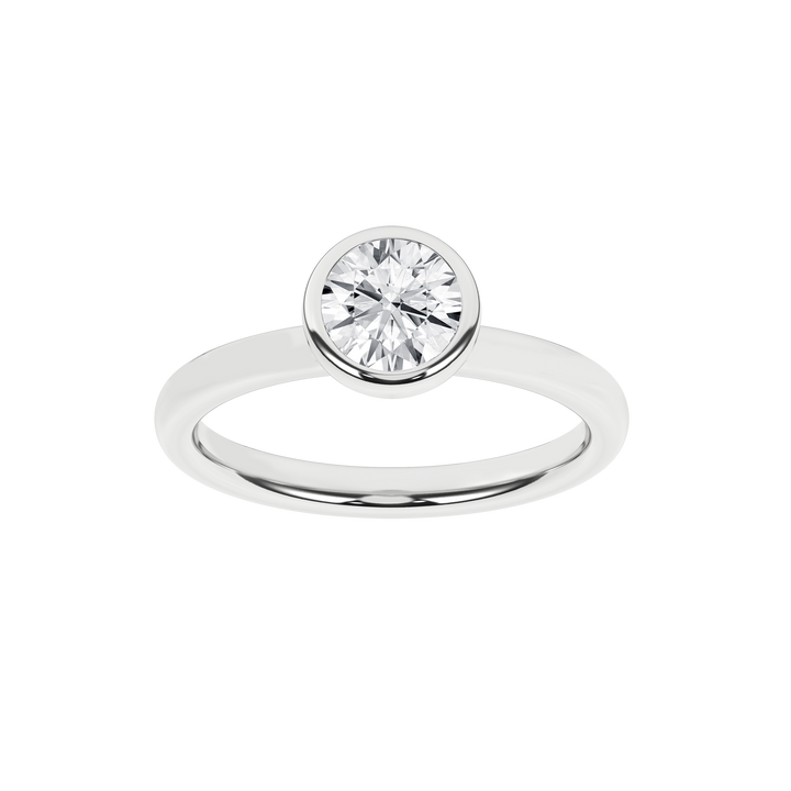 Bezel-Set Solitaire Ring (Round) in 14K White Gold – Silvadi Jewelry Aurora CO