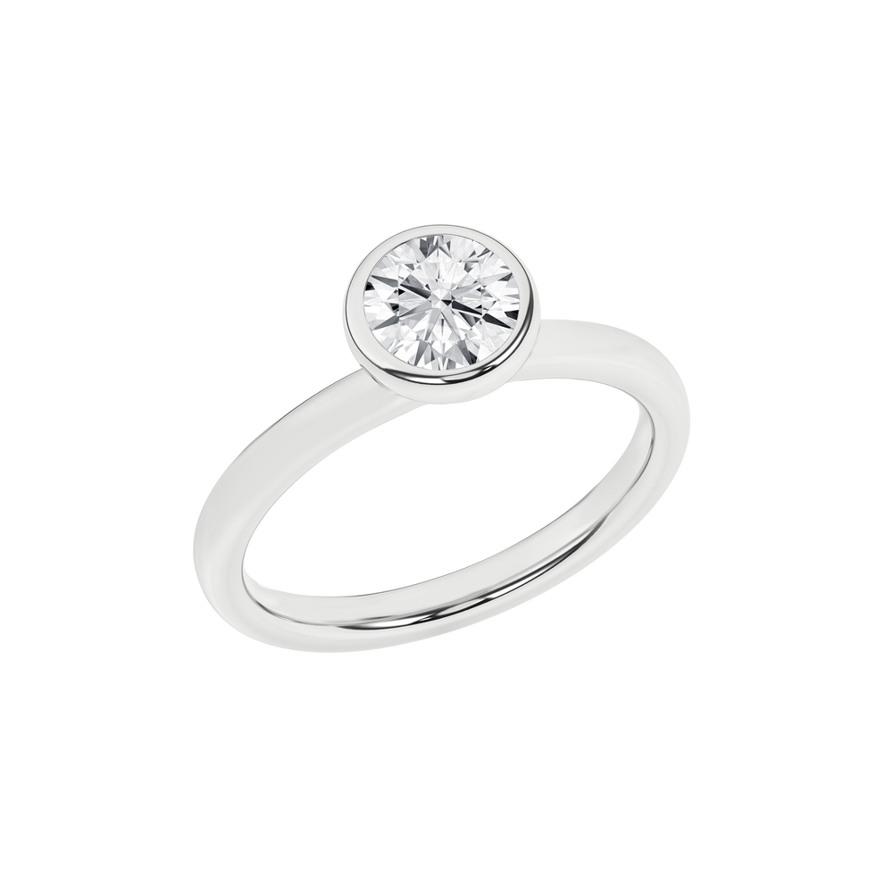 Bezel-Set Solitaire Ring (Round) in 14K White Gold – Silvadi Jewelry Aurora CO