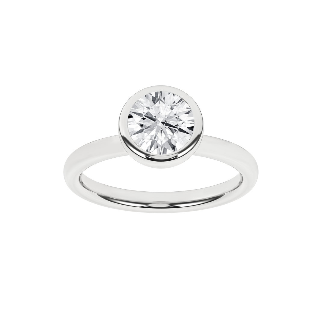 Bezel-Set Solitaire Ring (Round) in 14K White Gold – Silvadi Jewelry Aurora CO