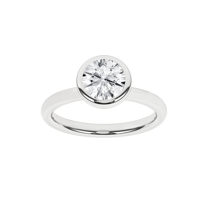 Bezel-Set Solitaire Ring (Round) in 14K White Gold – Silvadi Jewelry Aurora CO