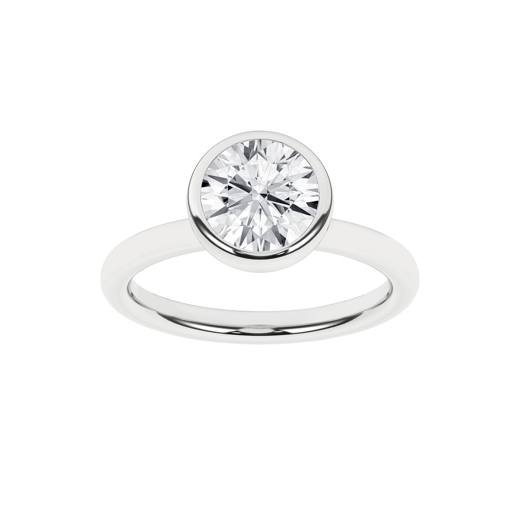 Bezel-Set Solitaire Ring (Round) in 14K White Gold – Silvadi Jewelry Aurora CO