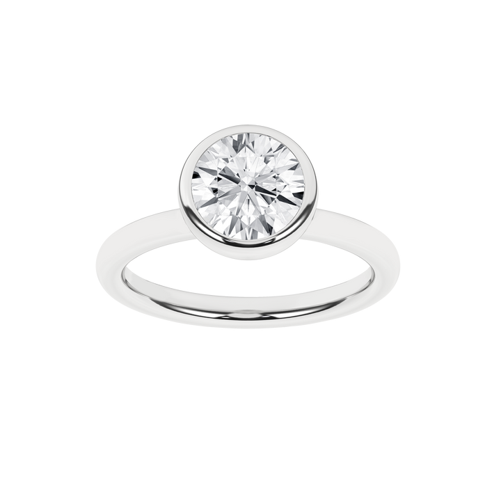 Bezel-Set Solitaire Ring (Round) in 14K White Gold – Silvadi Jewelry Aurora CO