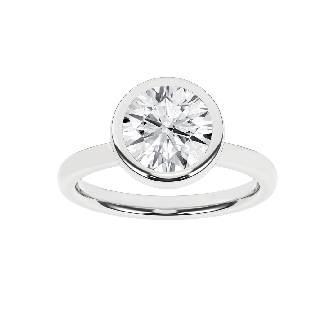 Bezel-Set Solitaire Ring (Round) in 14K White Gold – Silvadi Jewelry Aurora CO