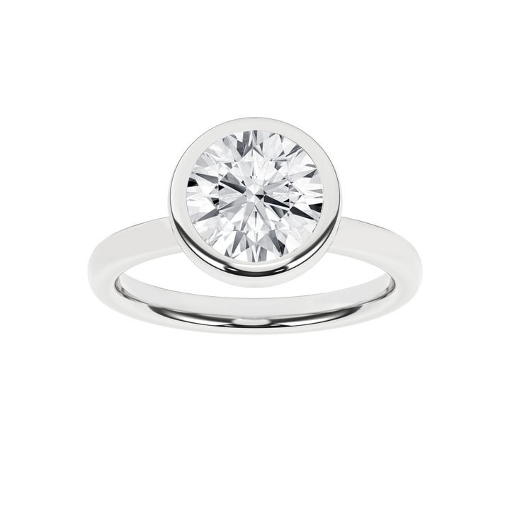 Bezel-Set Solitaire Ring (Round) in 14K White Gold – Silvadi Jewelry Aurora CO
