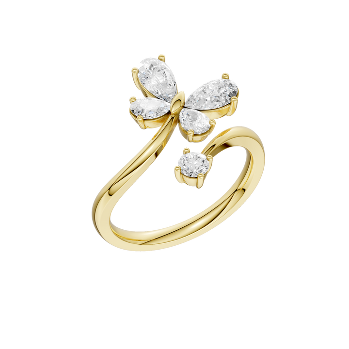 Butterfly Bypass Diamond Ring (Pear) in 14K Yellow Gold – Silvadi Jewelry Aurora CO