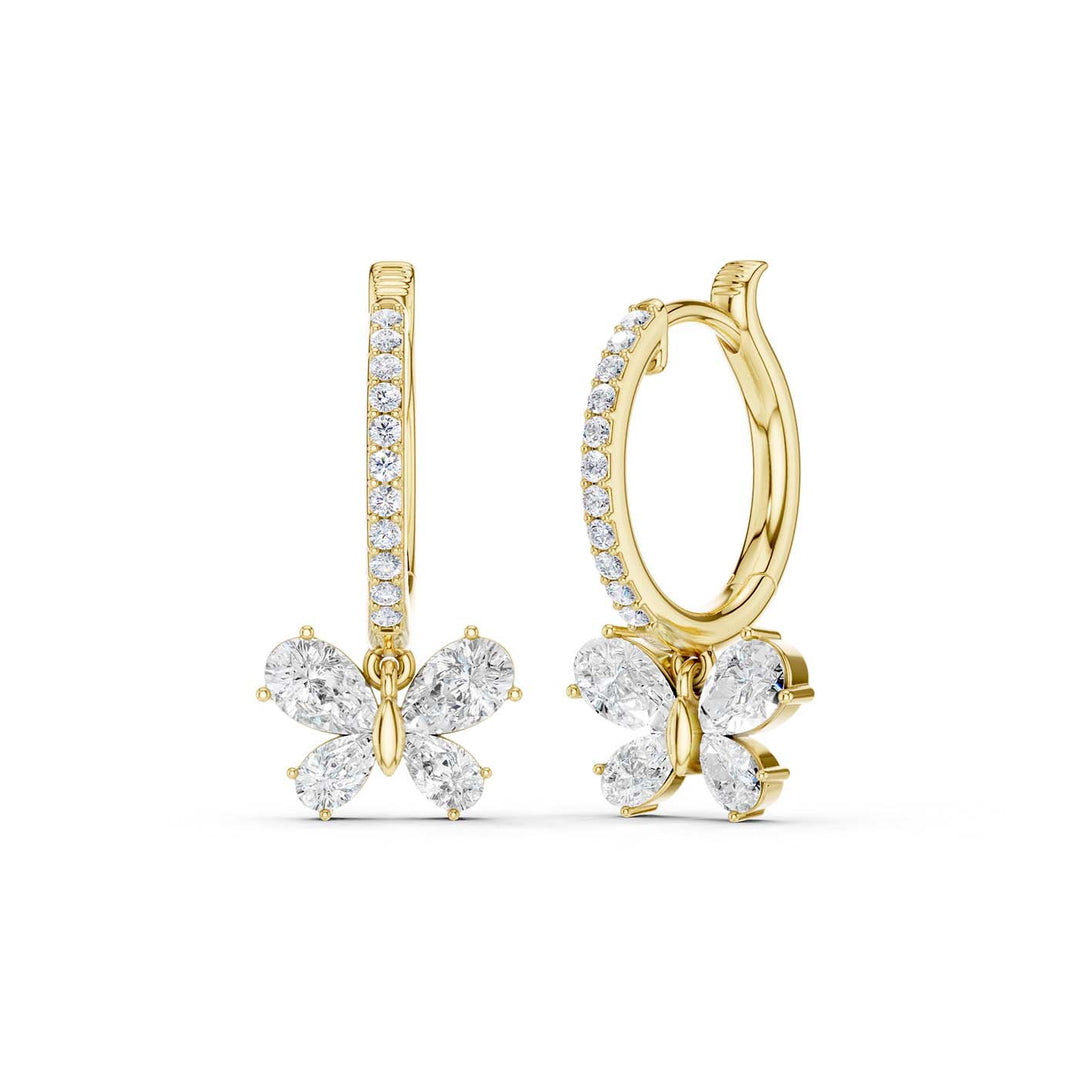 Butterfly Drop Hoop Earrings (Pear) in 14K Yellow Gold – Silvadi Jewelry Aurora CO