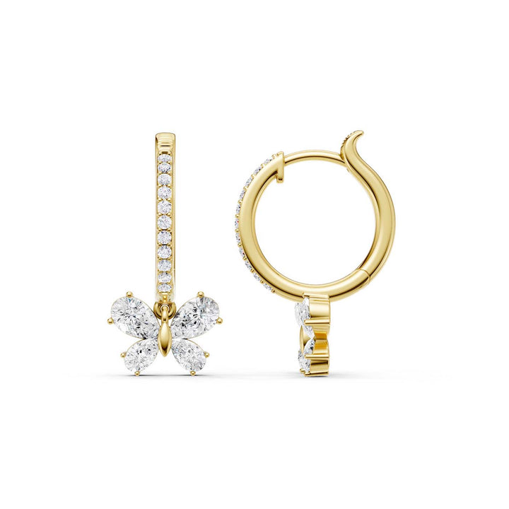 Butterfly Drop Hoop Earrings (Pear) in 14K Yellow Gold – Silvadi Jewelry Aurora CO