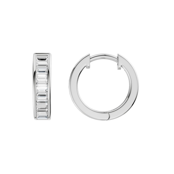 Channel-Set Huggies Hoop Earrings (Baguette) in 14K White Gold – Silvadi Jewelry Aurora CO