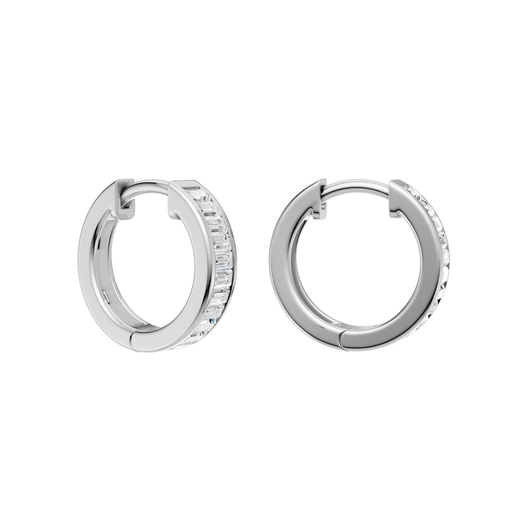 Channel-Set Huggies Hoop Earrings (Baguette) in 14K White Gold – Silvadi Jewelry Aurora CO