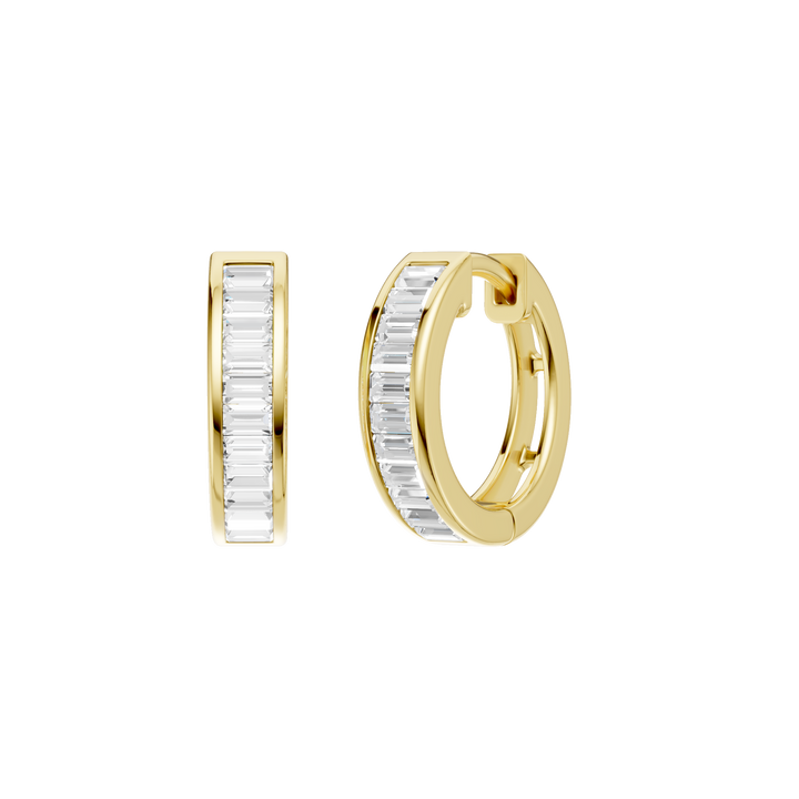 Channel-Set Huggies Hoop Earrings (Baguette) in 14K Yellow Gold – Silvadi Jewelry Aurora CO