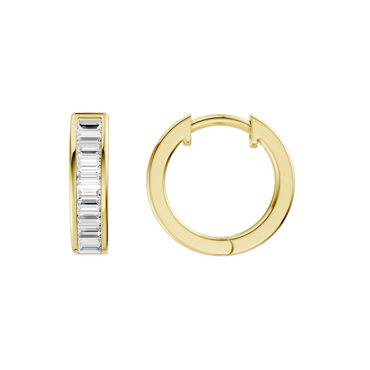 Channel-Set Huggies Hoop Earrings (Baguette) in 14K Yellow Gold – Silvadi Jewelry Aurora CO