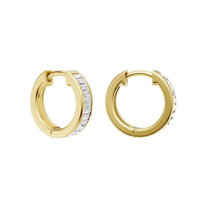 Channel-Set Huggies Hoop Earrings (Baguette) in 14K Yellow Gold – Silvadi Jewelry Aurora CO