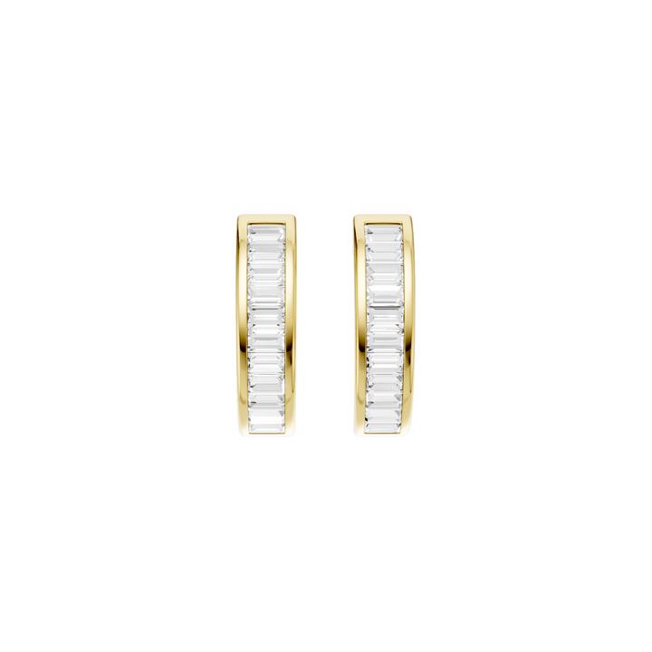 Channel-Set Huggies Hoop Earrings (Baguette) in 14K Yellow Gold – Silvadi Jewelry Aurora CO
