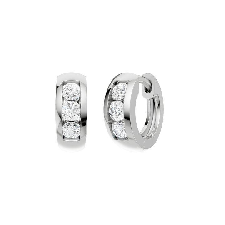 Channel-Set Huggies Hoop Earrings (Round) in 14K White Gold – Silvadi Jewelry Aurora CO
