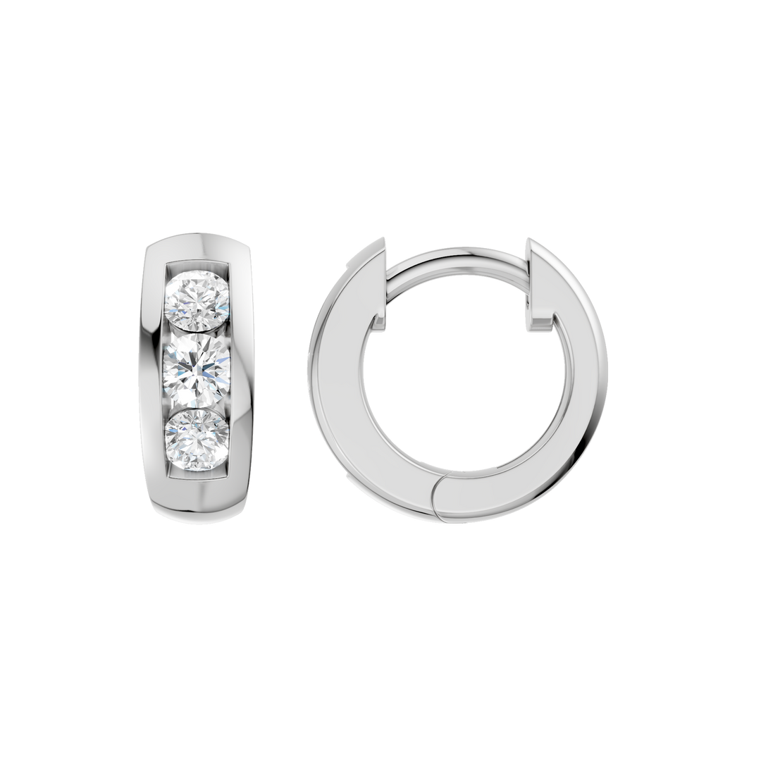 Channel-Set Huggies Hoop Earrings (Round) in 14K White Gold – Silvadi Jewelry Aurora CO
