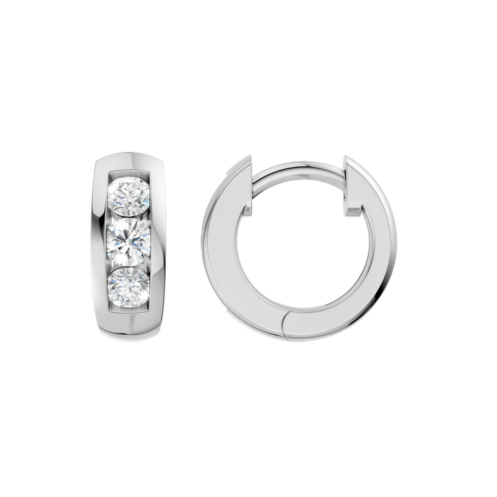 Channel-Set Huggies Hoop Earrings (Round) in 14K White Gold – Silvadi Jewelry Aurora CO
