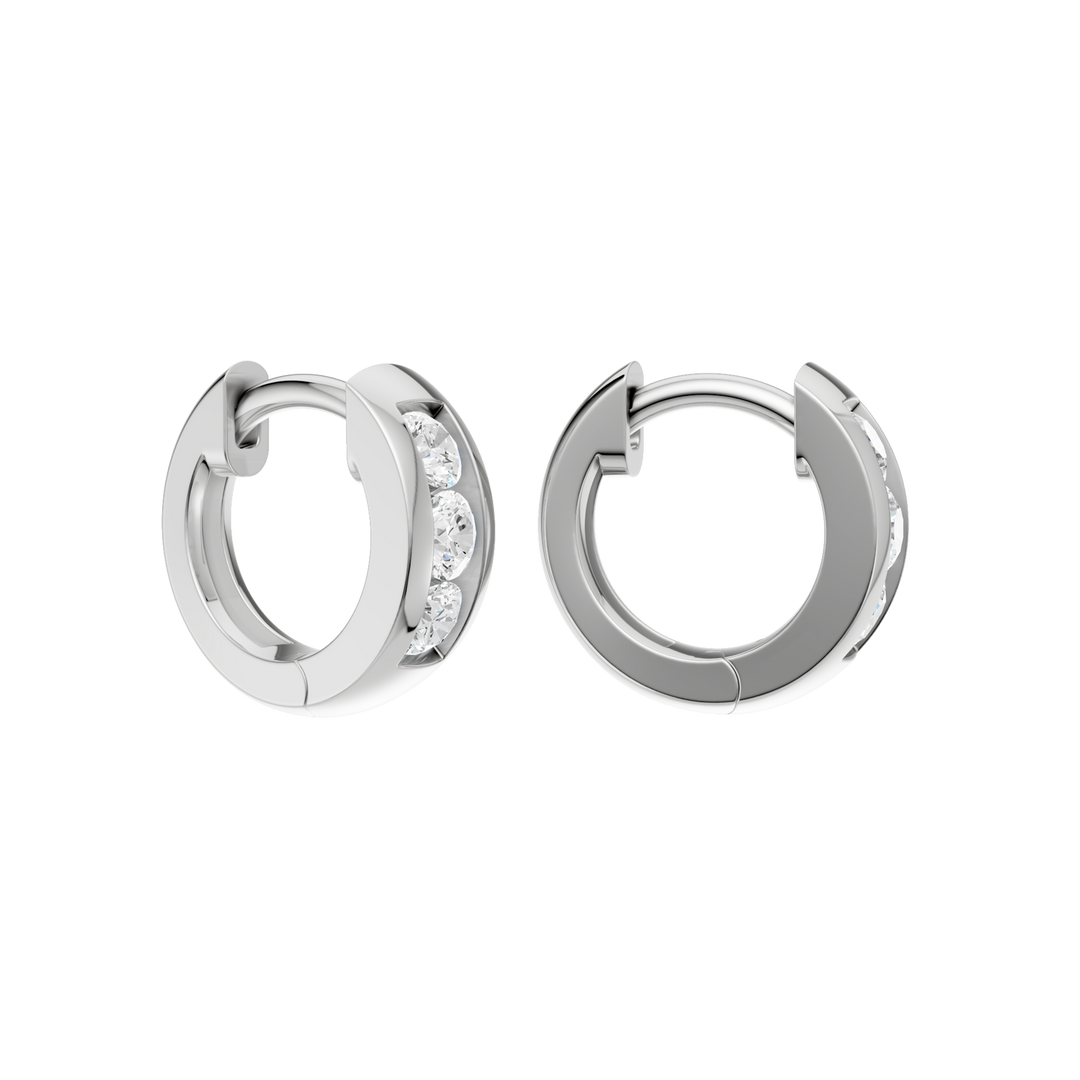 Channel-Set Huggies Hoop Earrings (Round) in 14K White Gold – Silvadi Jewelry Aurora CO