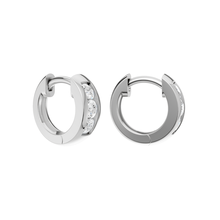 Channel-Set Huggies Hoop Earrings (Round) in 14K White Gold – Silvadi Jewelry Aurora CO