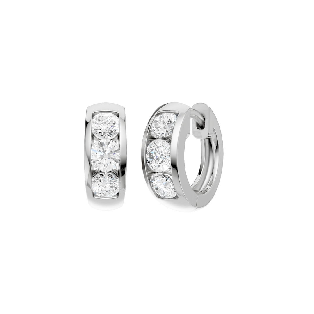 Channel-Set Huggies Hoop Earrings (Round) in 14K White Gold – Silvadi Jewelry Aurora CO