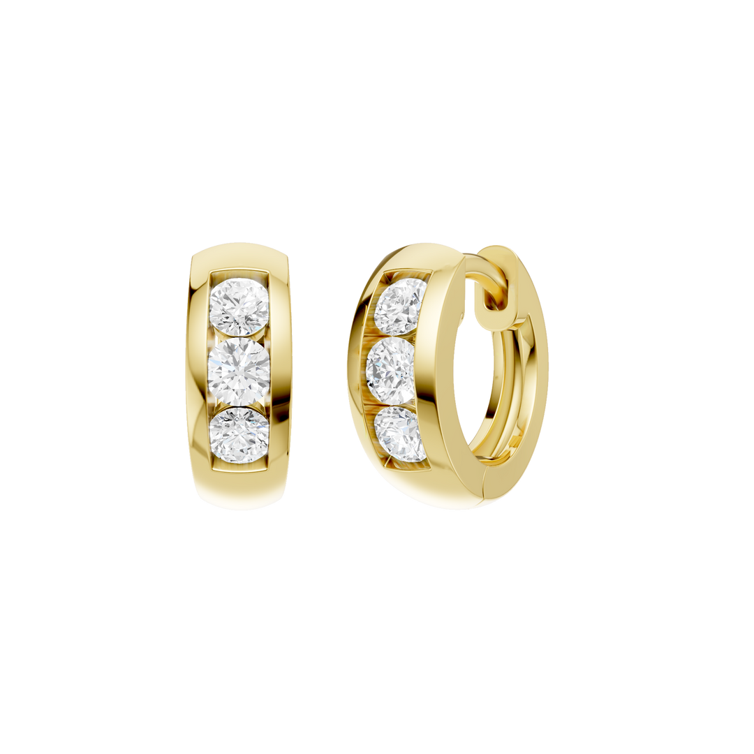 Channel-Set Huggies Hoop Earrings (Round) in 14K Yellow Gold – Silvadi Jewelry Aurora CO