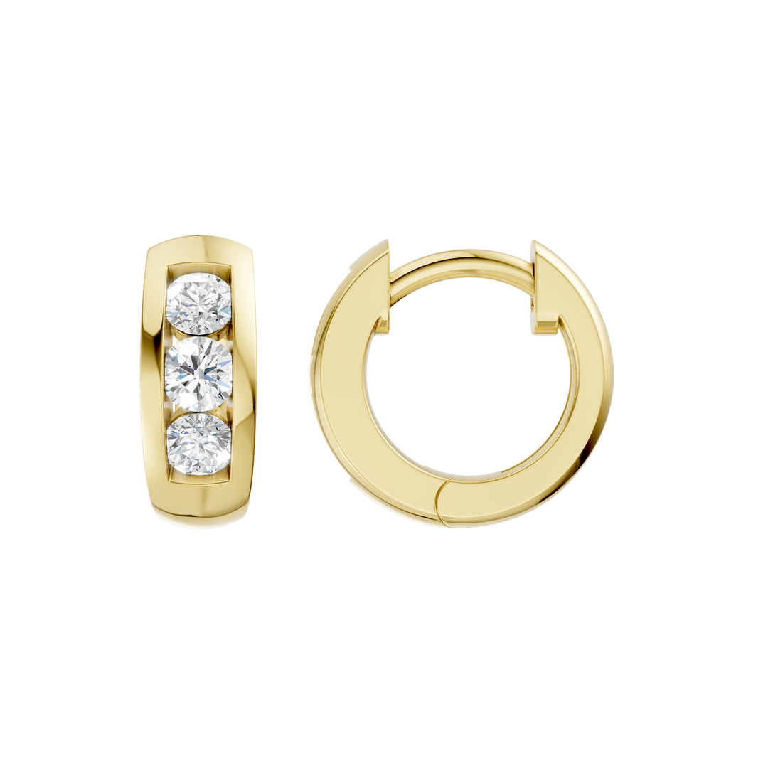 Channel-Set Huggies Hoop Earrings (Round) in 14K Yellow Gold – Silvadi Jewelry Aurora CO