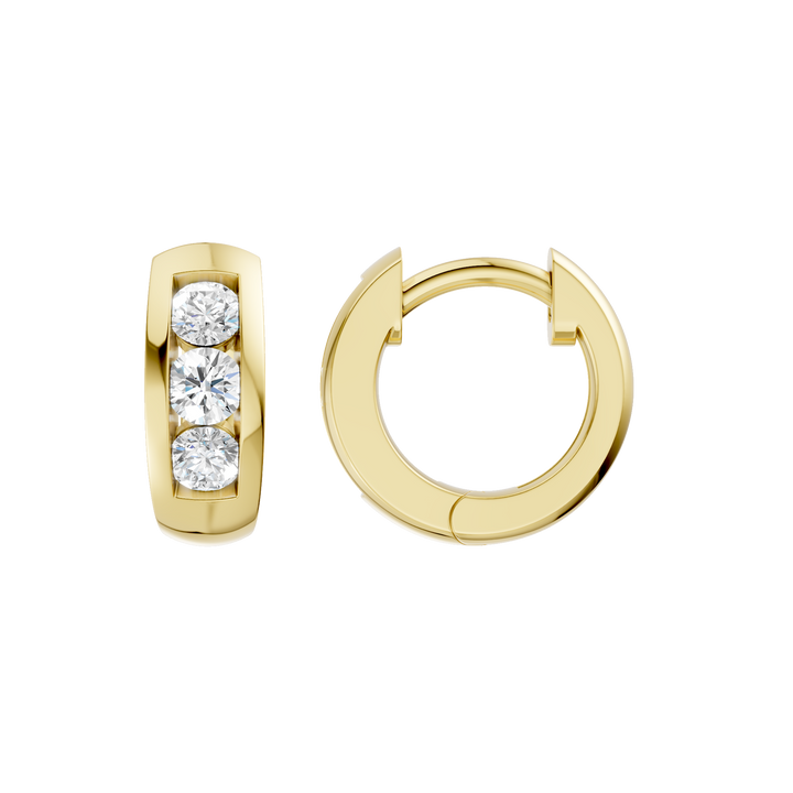 Channel-Set Huggies Hoop Earrings (Round) in 14K Yellow Gold – Silvadi Jewelry Aurora CO
